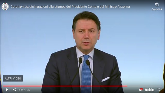 Comunicato video del Presidente del Consiglio dei Ministri