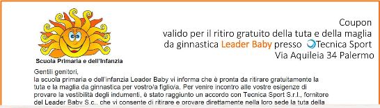 Esempio di coupon per il ritiro gratuito della tuta Leader Baby in negozio