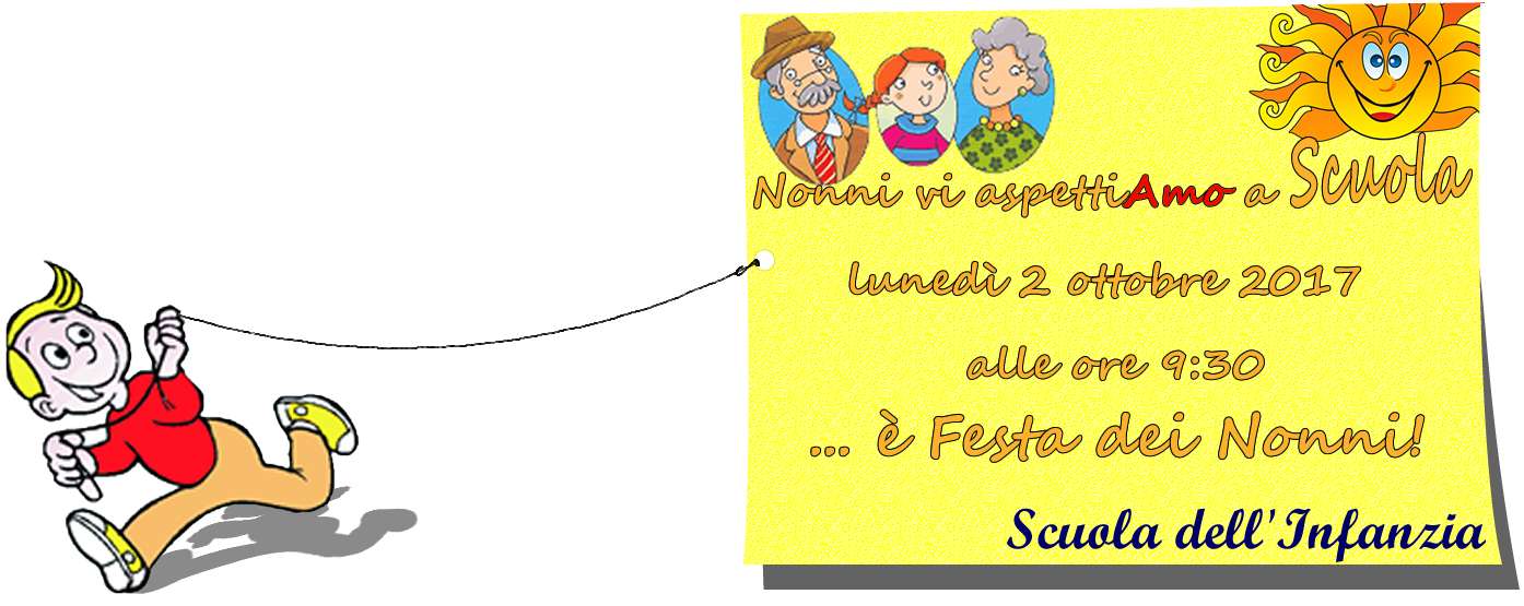 Disegno con bimbo, aquilone e l’invito ai nonni ad andare a scuola per la festa dei nonni